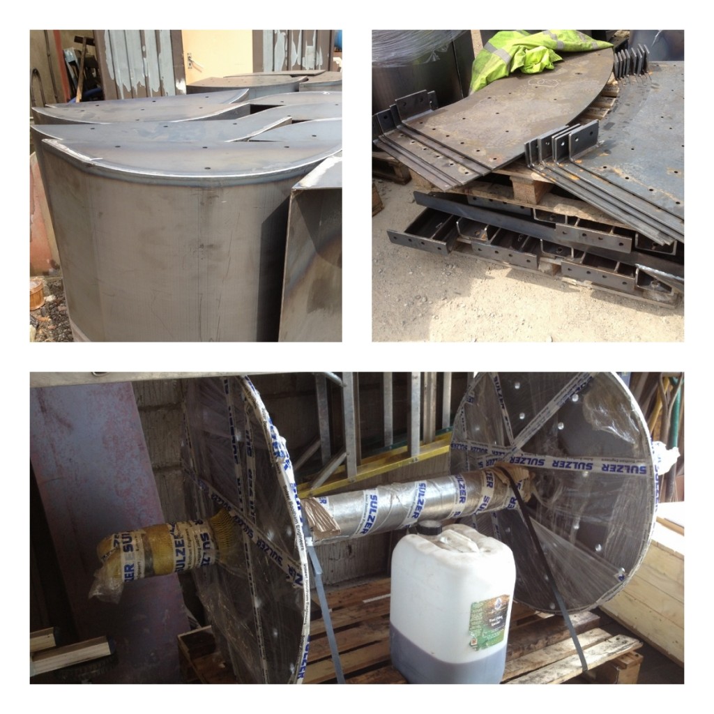 Components of a laser cut waterwheel